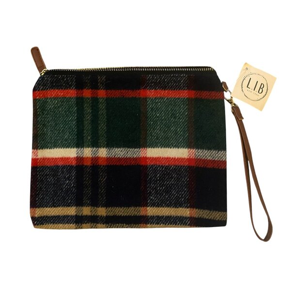 L.I.B New York women's green and red plaid flannel wristlet bag clutch purse - Picture 1 of 7